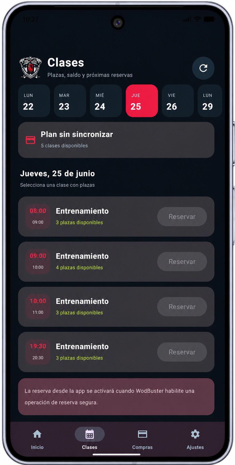 Aplicación Android de Salud y Fuerza con reserva de clases
